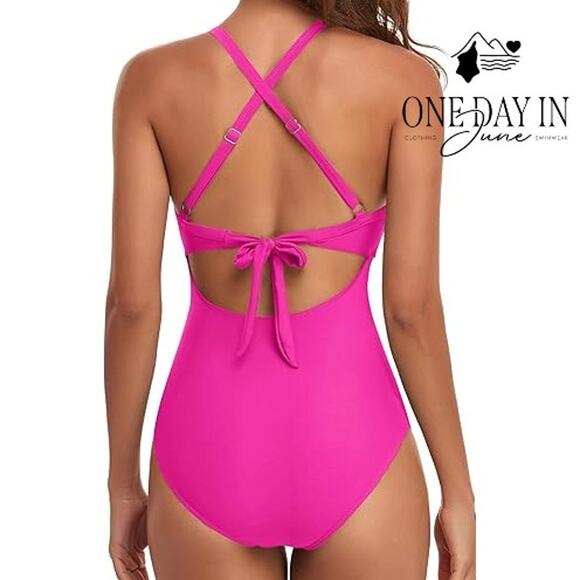 Eomenie Cross Front Cut Out One Piece Swimsuit Size M - Picture 2 of 7